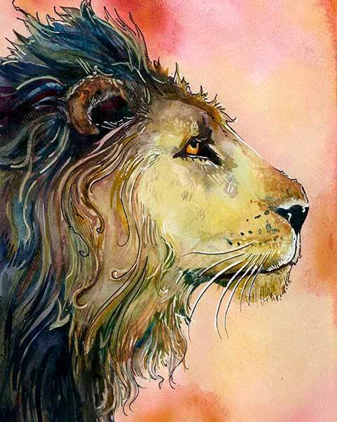 лев акварелью