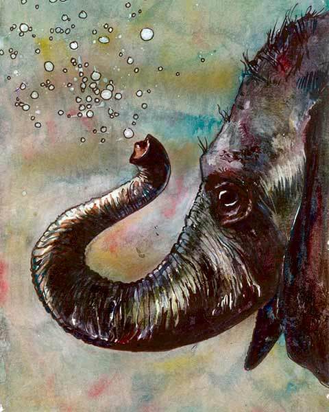 слон акварелью