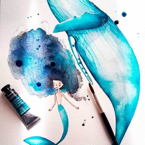 русалка акварелью